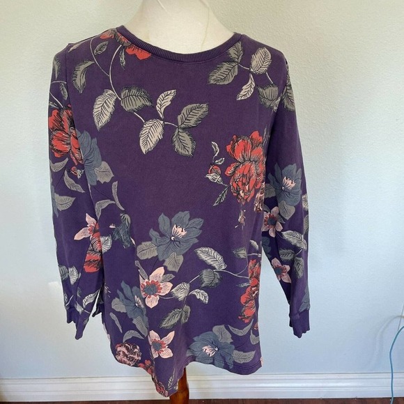 Coldwater Direct Womens Pullover Sweatshirt Top Sz L Floral Boho Raw Hem… - Picture 1 of 11